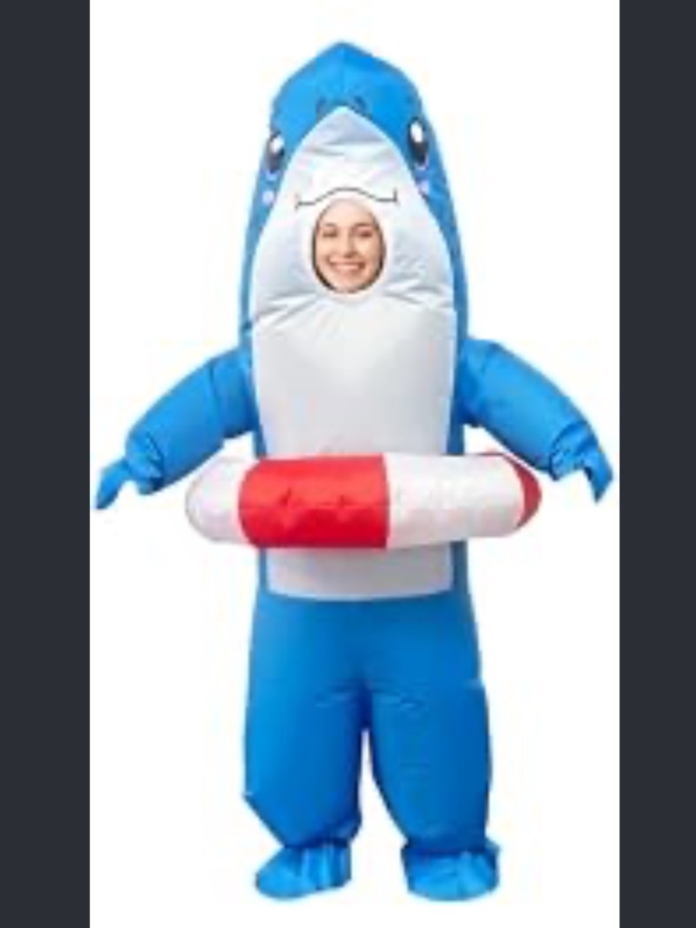 Blue Inflatable Shark Halloween Costume with Life Ring O/S fits most adults